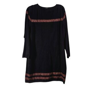 VENUS 1X Sweater Dress Straight 3/4 Sleeve Black Metallic Copper